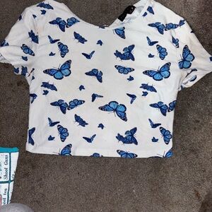 Chic Blue Butterfly Print Crop Top